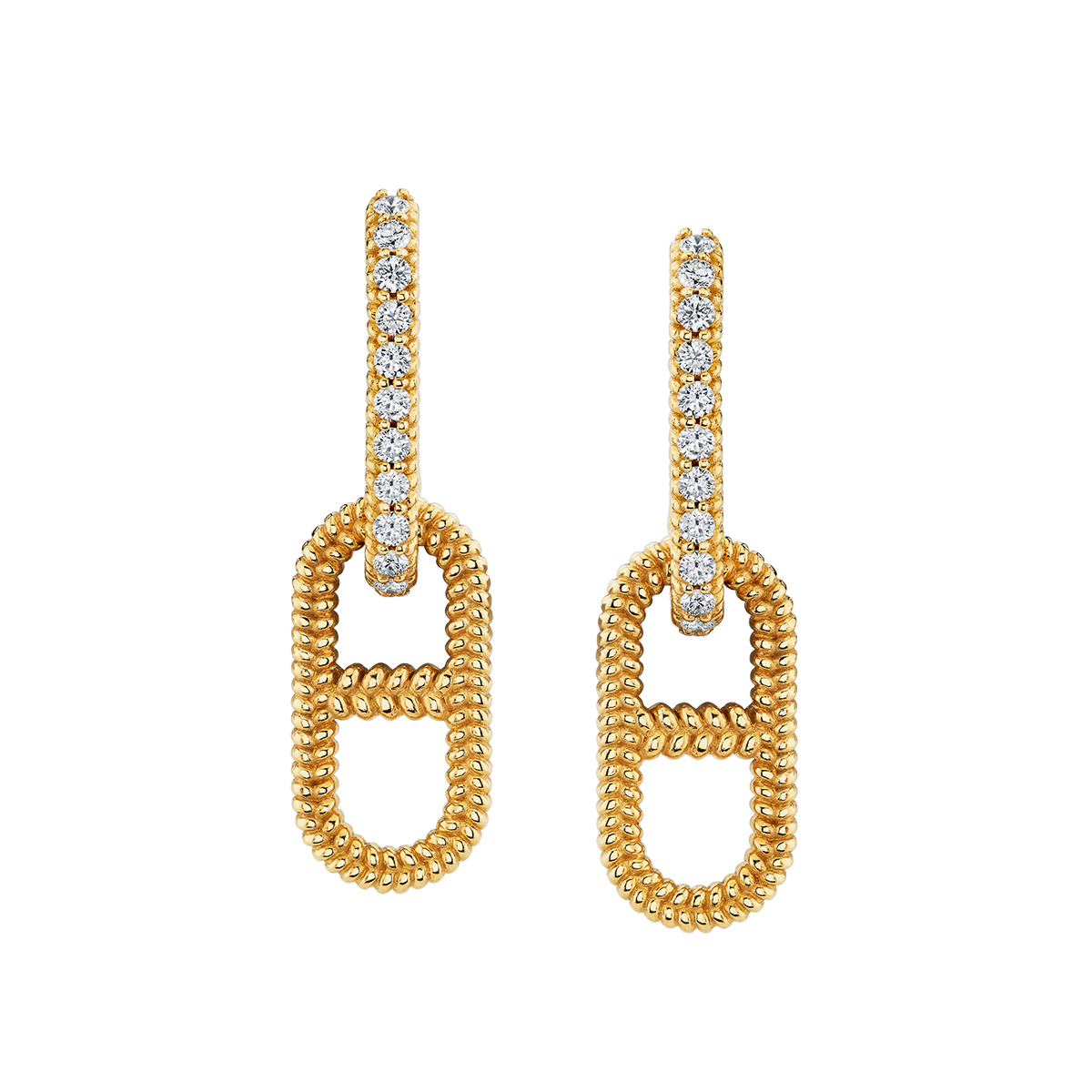deBoulle "B" Link Collection Earrings in Yellow Gold with Diamonds