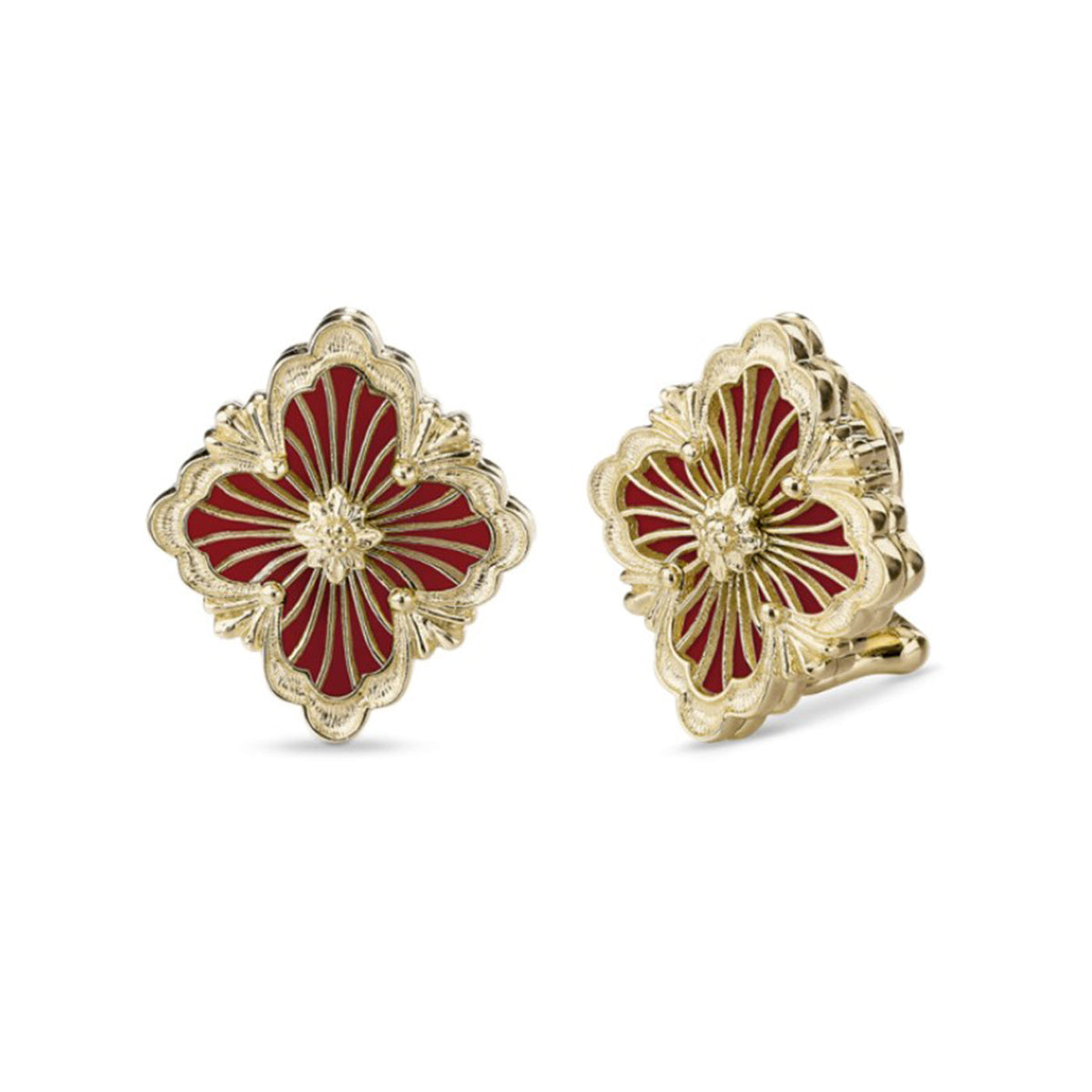 Opera Tulle Button Earrings With Red Enamel Medium