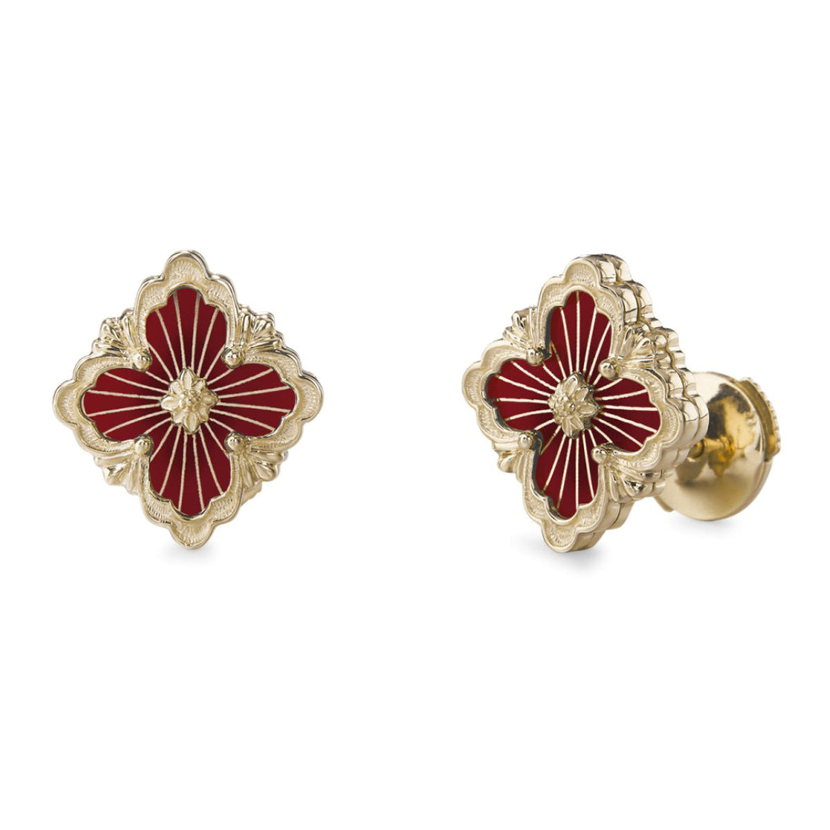 Opera Tulle Button Earrings With Red Enamel Small