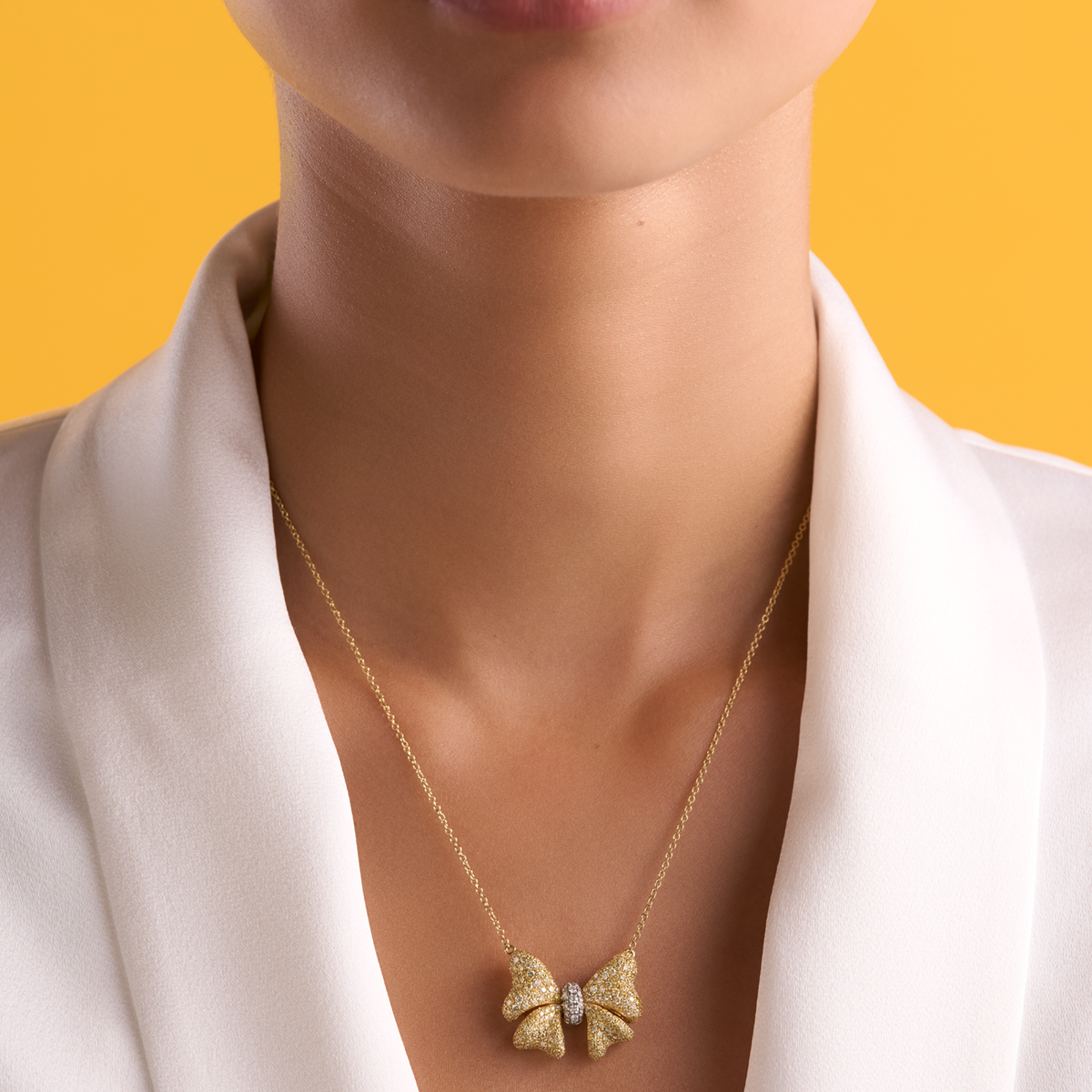 deBoulle Collection Yellow and White Diamond Bow Necklace