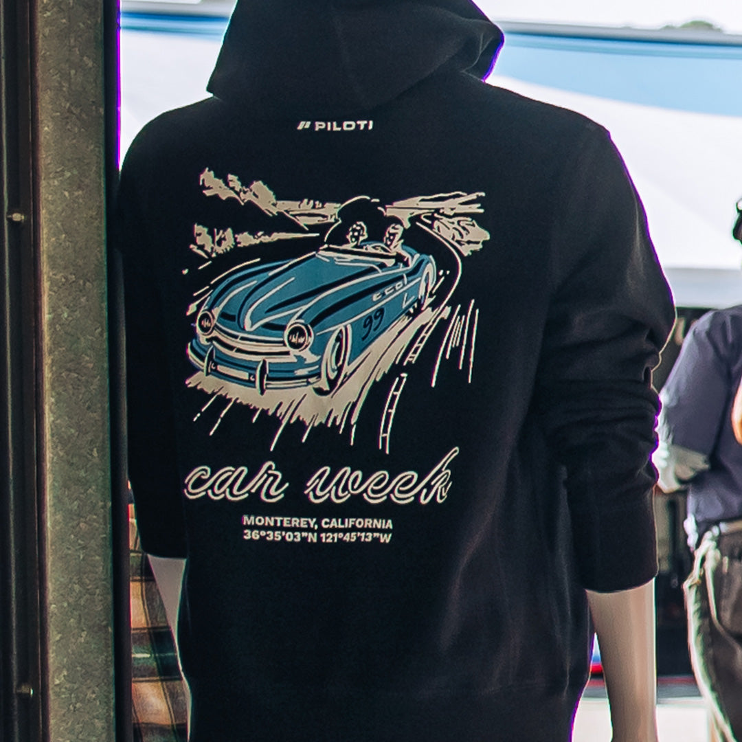 Car Week Retro Pullover Hoodie - Black