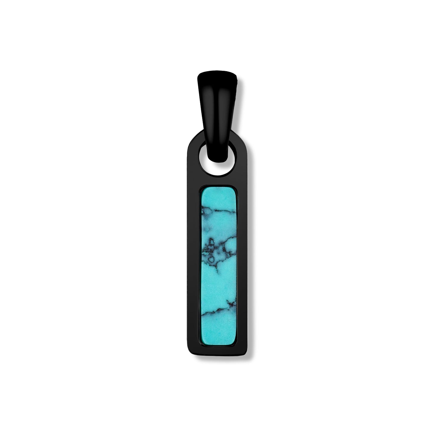 Black pendant with turquoise stone on a white background