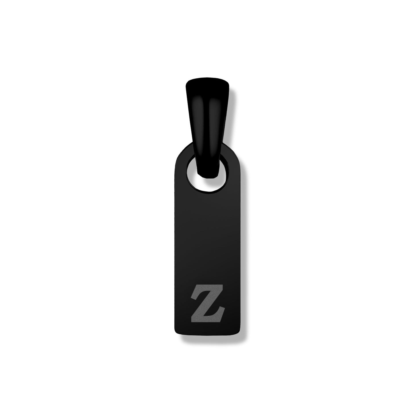 Black pendant with a letter 'Z' on a white background
