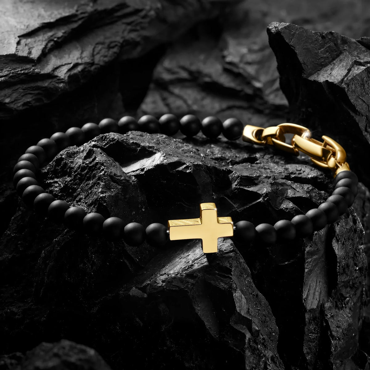 Spiritual Bead Cross Bracelet, 4MM - 14K Gold