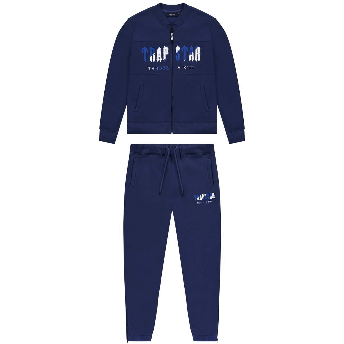 Trapstar Chenille Decoded Zip Tracksuit-Navy/Dazzling Blue/Black — XXS — Front View