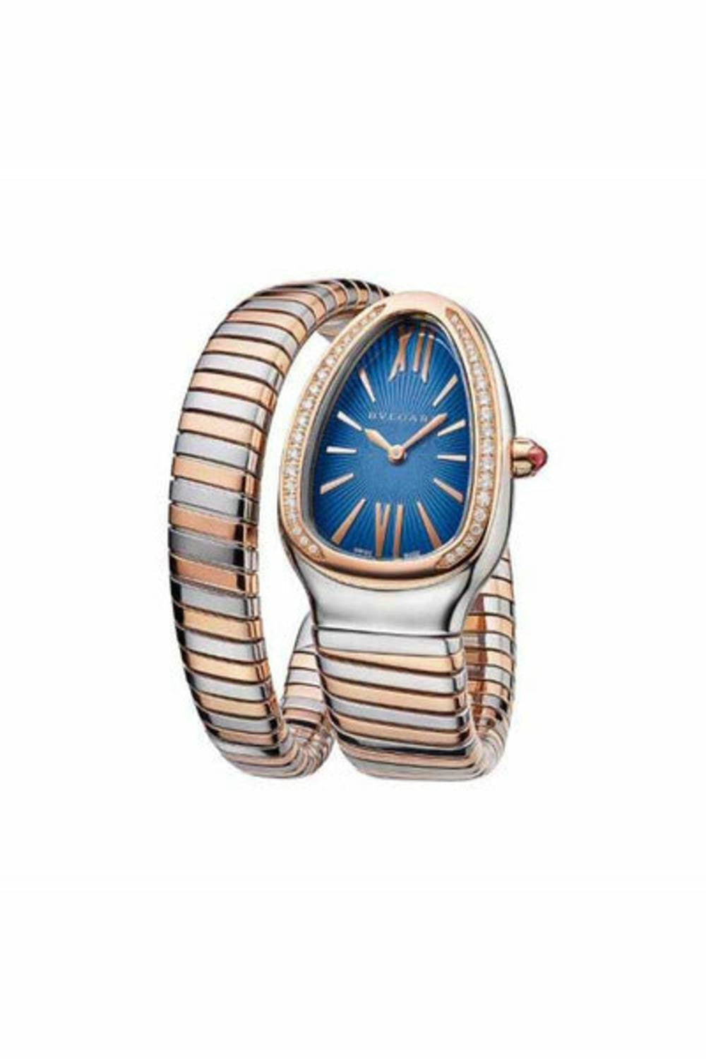 bvlgari serpenti 35mm stainless steel / 18k rose gold with diamonds ladies watch