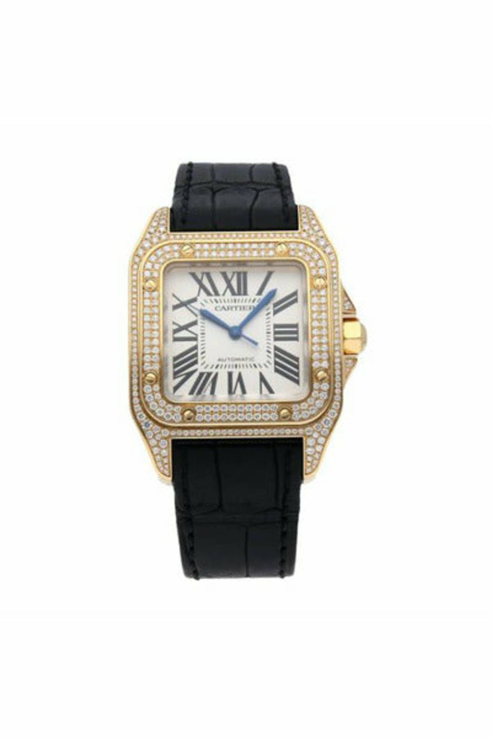 cartier santos 100 midsize 18k yellow gold diamond watch