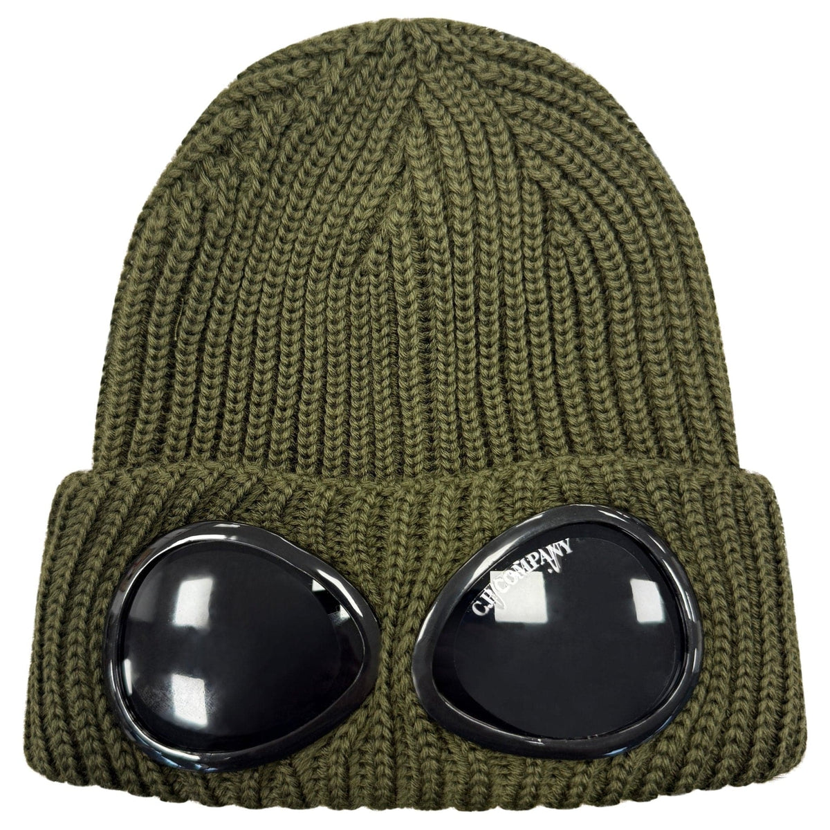 CP Company Goggle Beanie Hat in Extra Fine Merino Wool Ivy Green — Front View