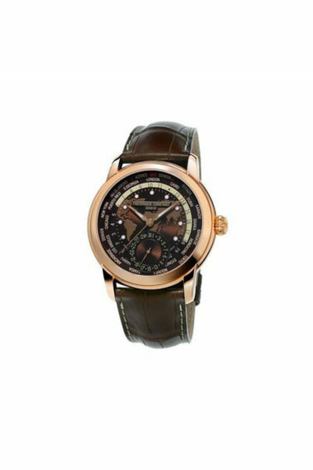 frederique constant worldtimer 42mm stainless steel 18k rose gold plated men's watch fc-718brwm4h4