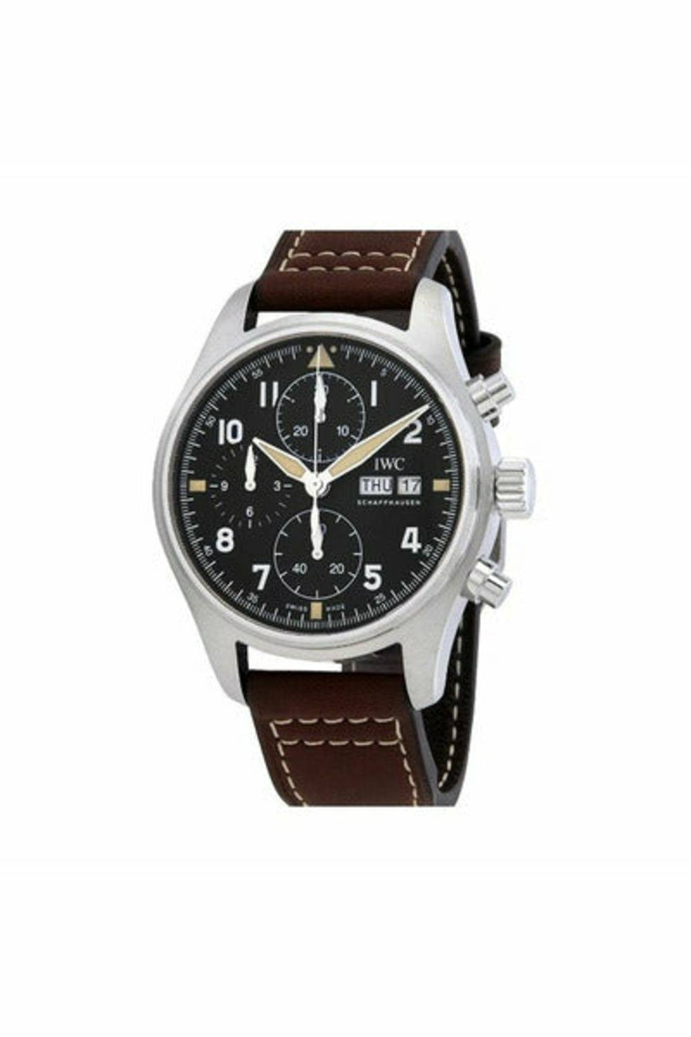 iwc pilot spitfire chronograph automatic black dial men's watch