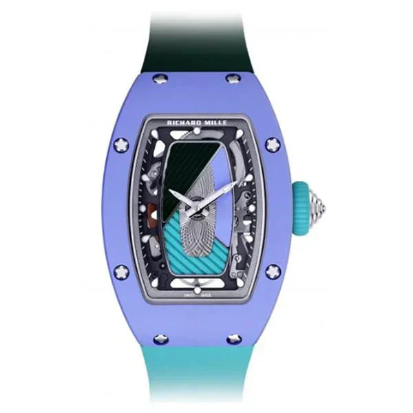 Richard Mille Rm 07-01 Coloured Pastel Blue Ceramics Limited Edition 45.66mm X 31.40mm Olive And Aqua Rubber Straps Ladies Watch
