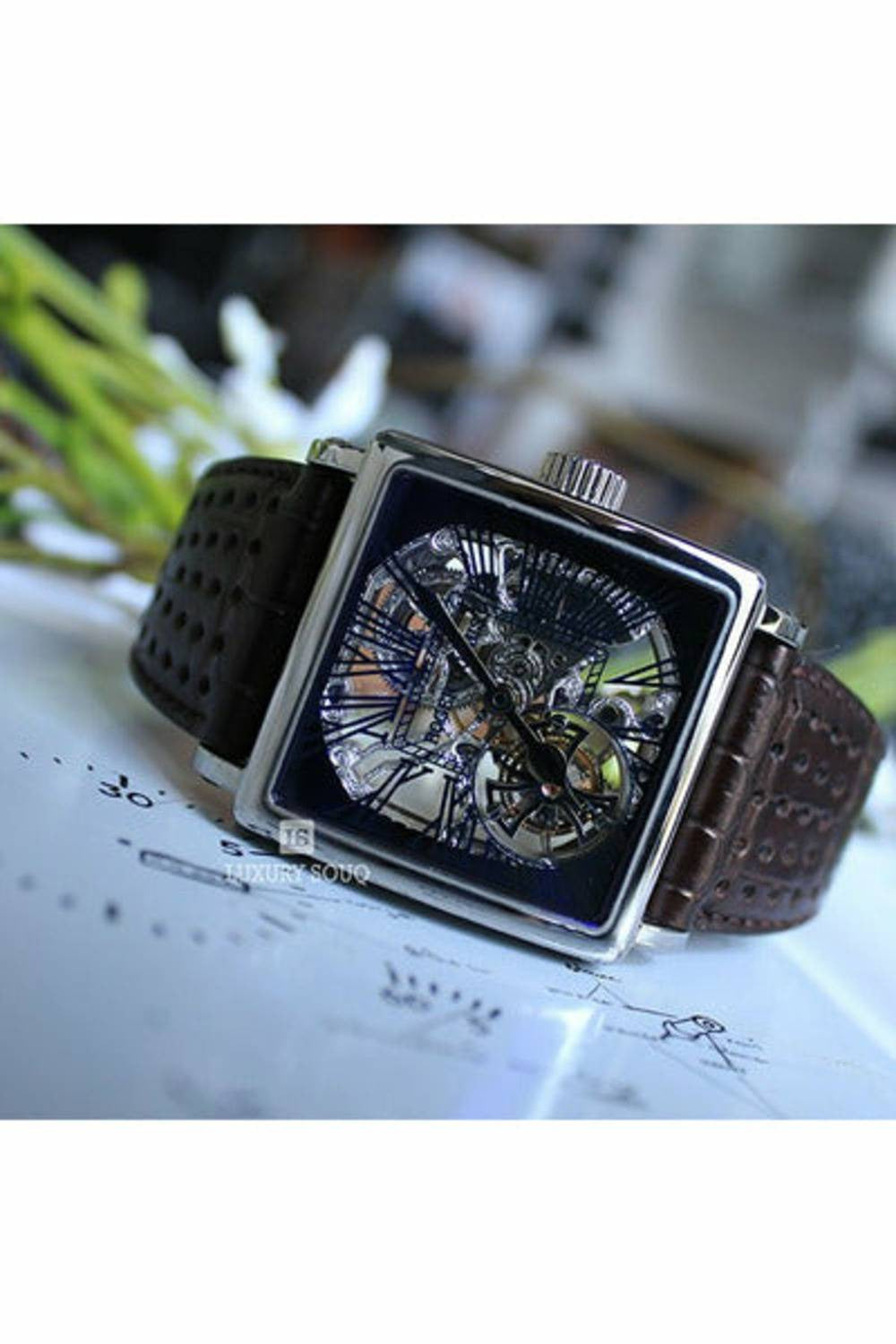 roger dubuis golden square skeleton tourbillon white gold on black leather strap with skeleton dial