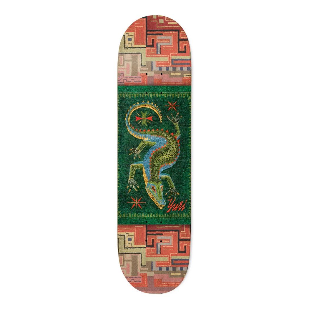 "Deathwish Yuri Facchini Carpet Deck 8.5 — art by BOW3RY, DW mellow concave, 100% hard rock Canadian maple"