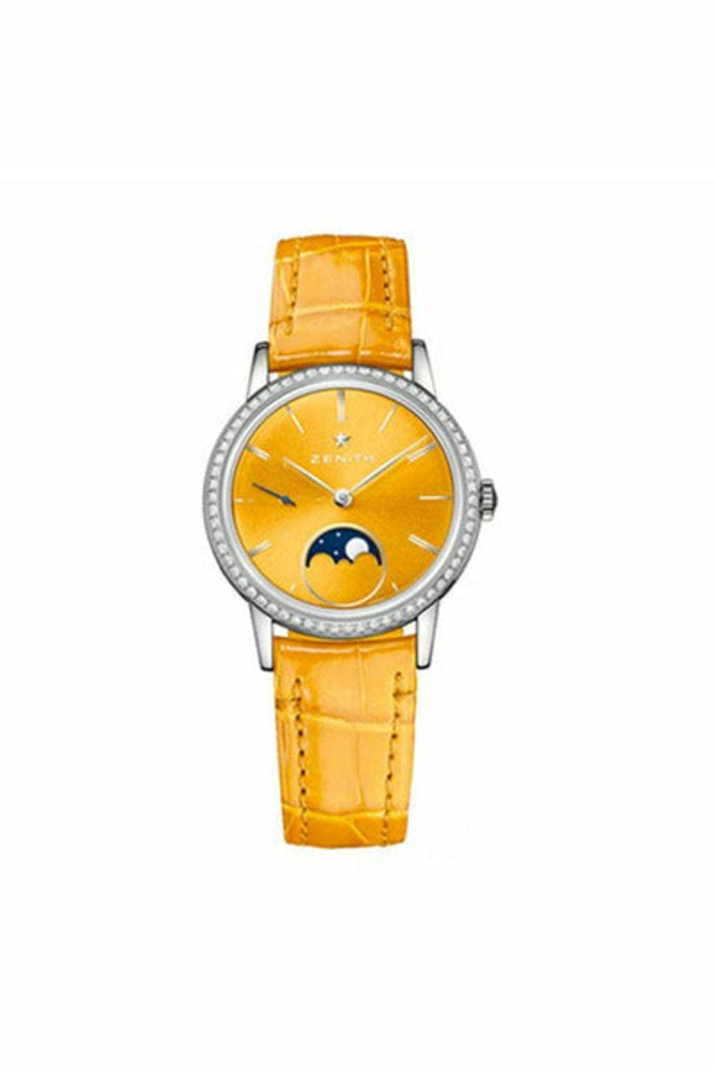 zenith elite lady moonphase yellow lacquered 33mm ladies watch ref. 16.2331.692/74.c815