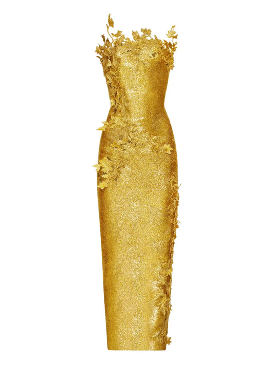 Oscar de la Renta Leaf-Embellished Fitted Dress