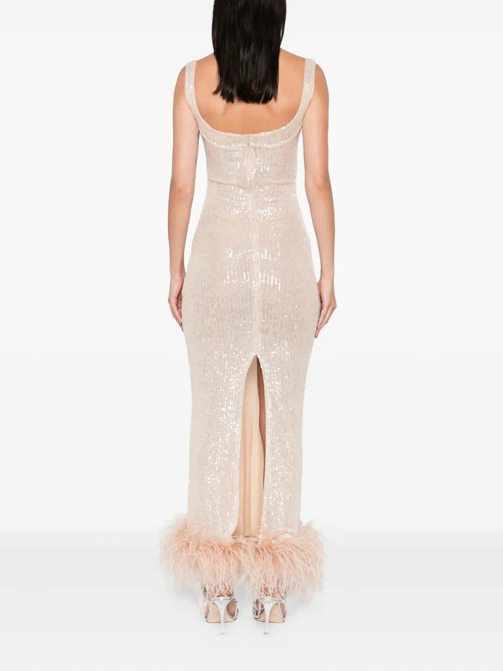 Atu Body Couture Squinned Feather-Trim Gown