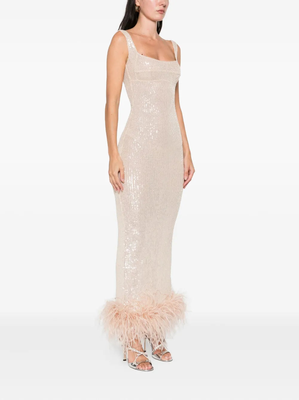 Atu Body Couture Squinned Feather-Trim Gown