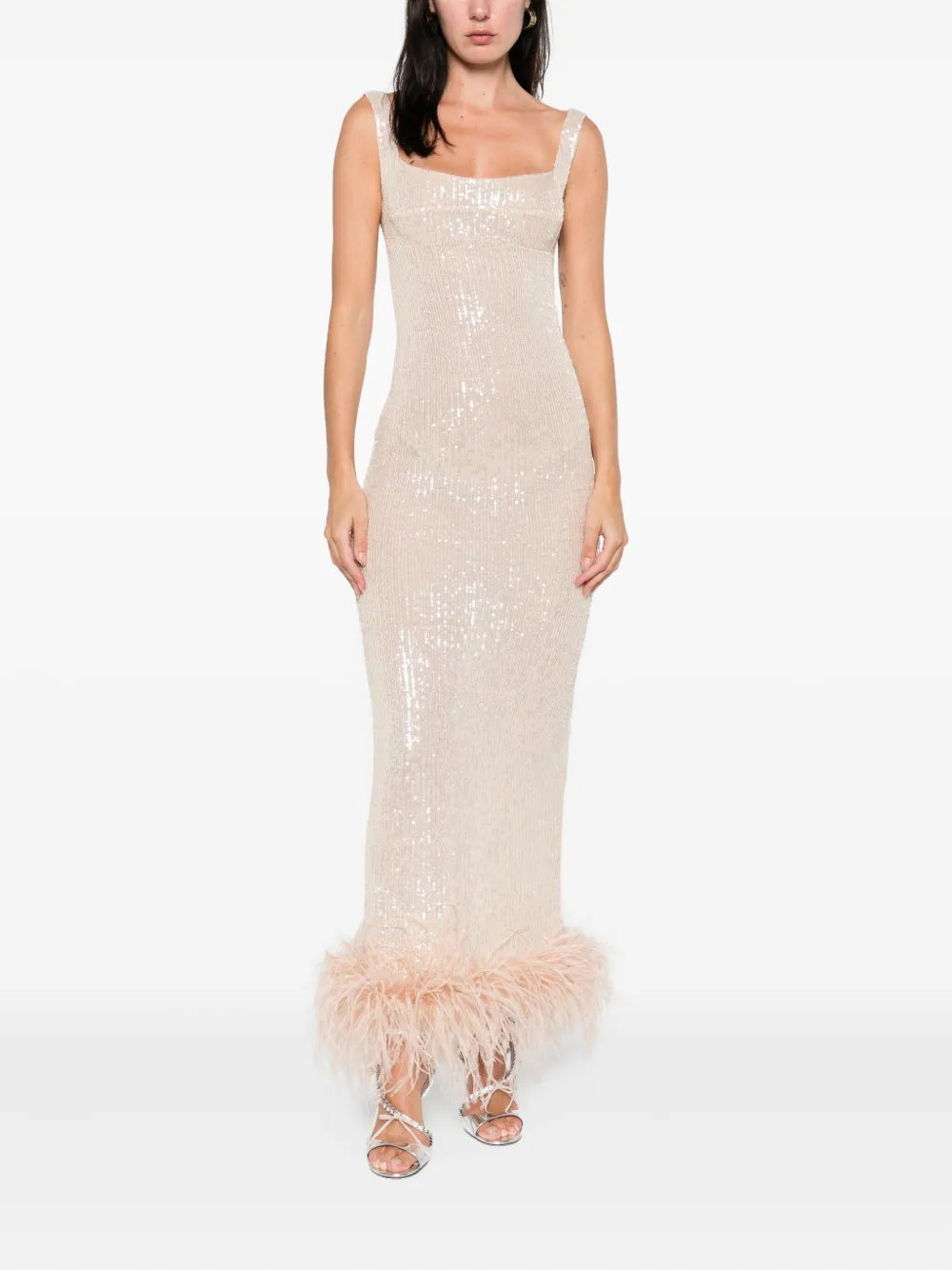Atu Body Couture Squinned Feather-Trim Gown