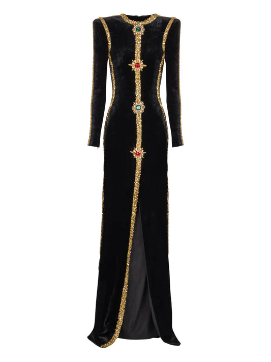 Balmain Embellished Velvet Maxi Dress