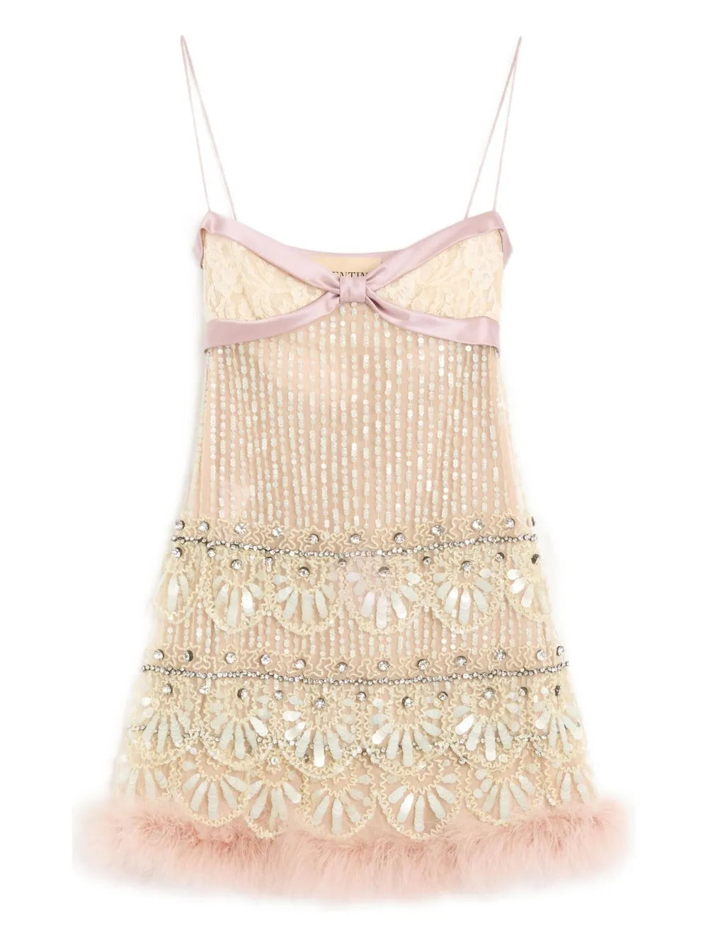 Valentino Garavani Embroidered Feather-Hem Mini Dress