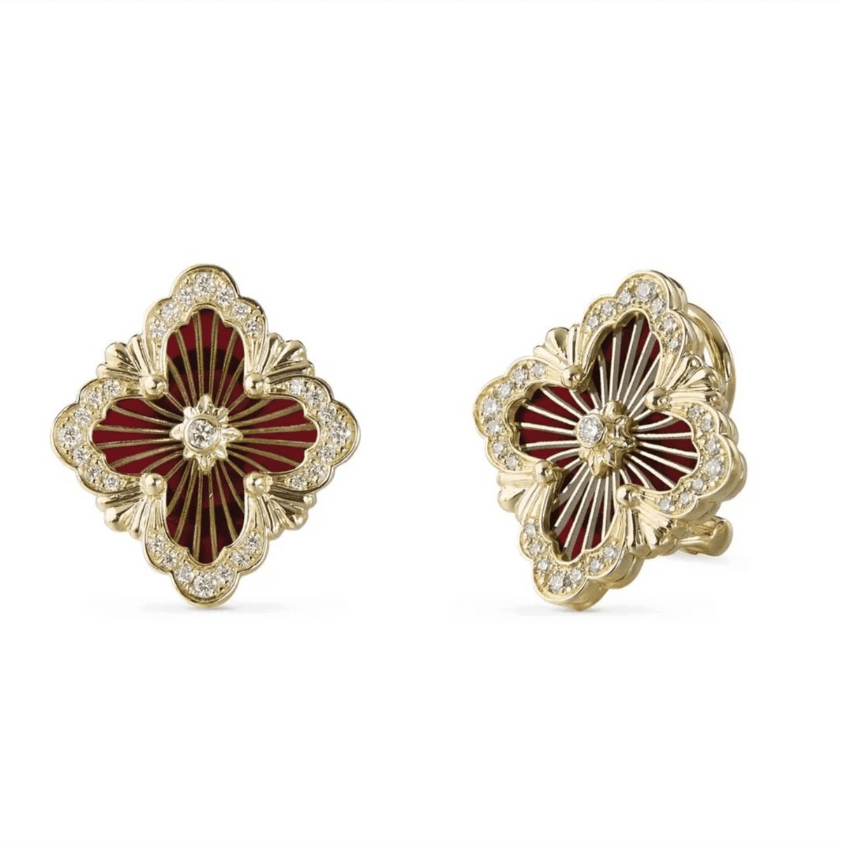 Opera Tulle Button Earrings With Red Enamel And Diamonds