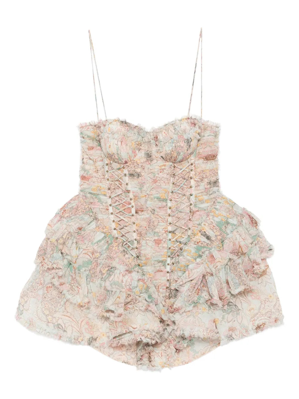 ZIMMERMANN Ruffled Lace-Up Mini Dress