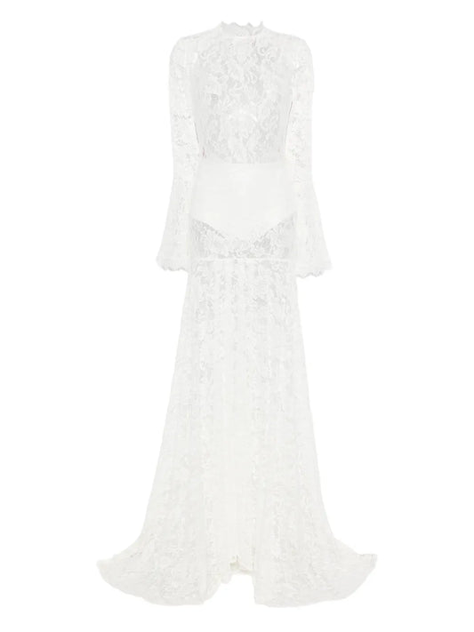 MIAU by Clara Rotescu Lace Flared Maxi Dress