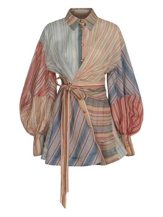 ZIMMERMANN Rebellion Striped Puff-Sleeve Mini Dress