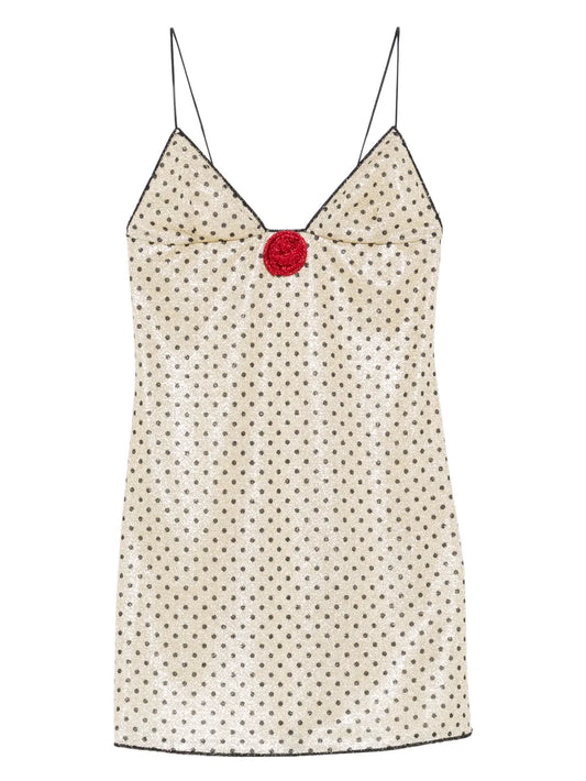 Os?ee Polka-Dot Appliqu?Mini Dress