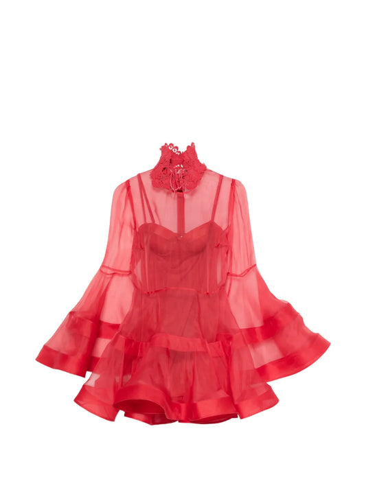 ZIMMERMANN Rebellion Lantern Lace-Collar Layered Mini Dress