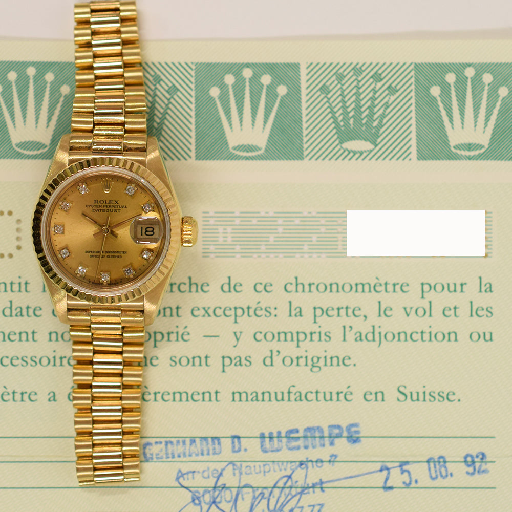 Rolex Datejust 26mm Champagne Diamond Dial 69178G (1992)