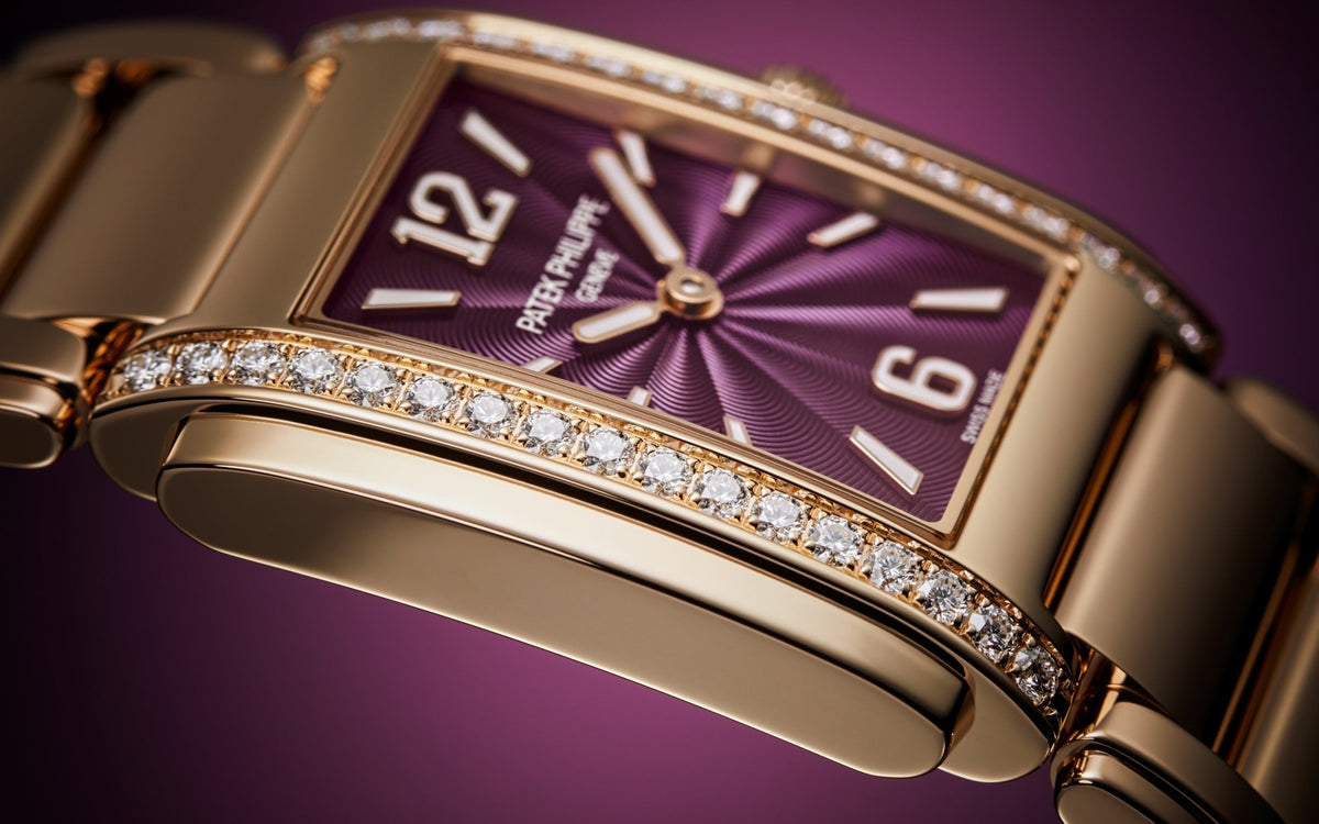 Patek Philippe Twenty~4 4910/1201R-010 – Ladies’ Quartz Rose Gold Watch with Purple Dial & Diamond Bezel