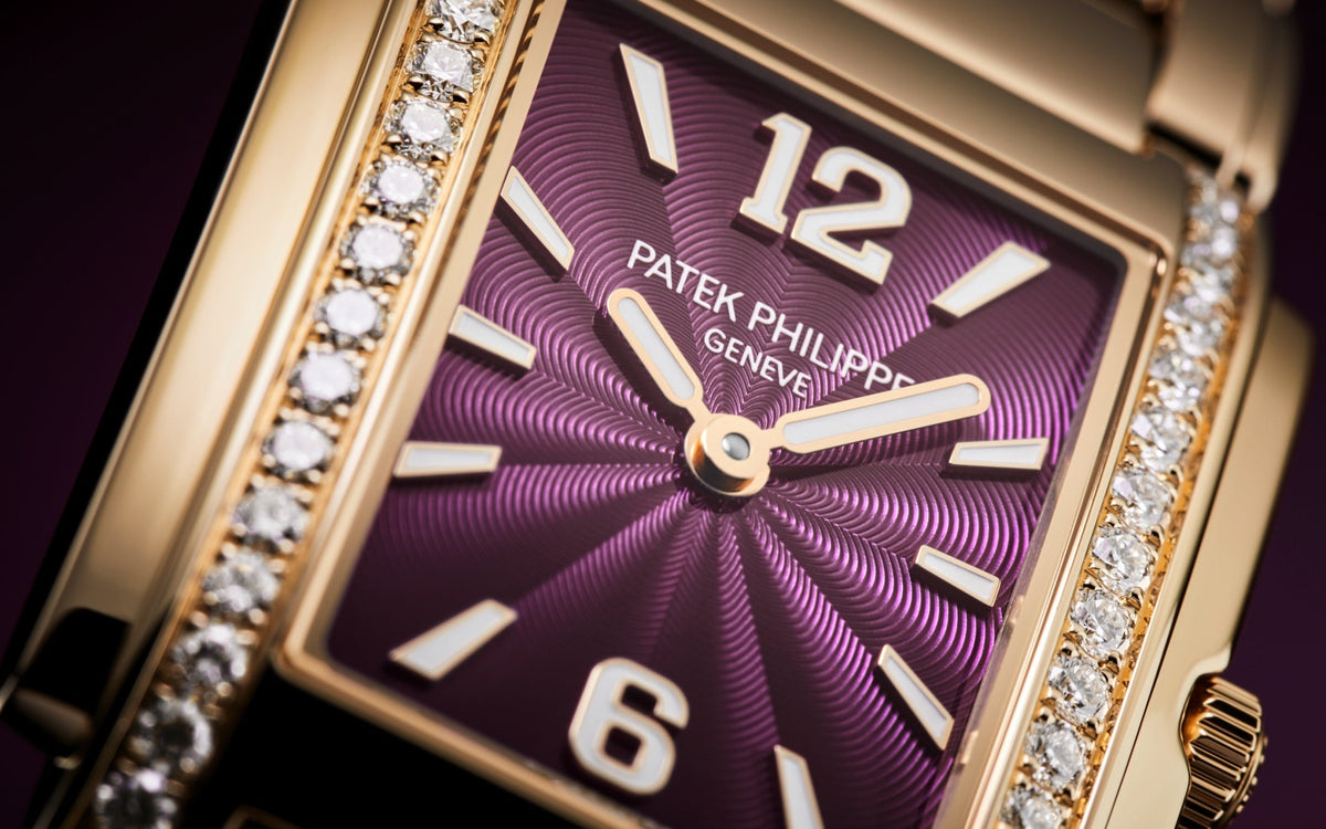 Patek Philippe Twenty~4 4910/1201R-010 – Ladies’ Quartz Rose Gold Watch with Purple Dial & Diamond Bezel
