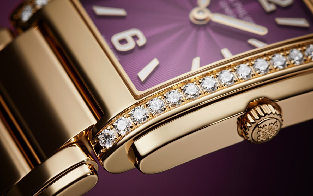 Patek Philippe Twenty~4 4910/1201R-010 – Ladies’ Quartz Rose Gold Watch with Purple Dial & Diamond Bezel