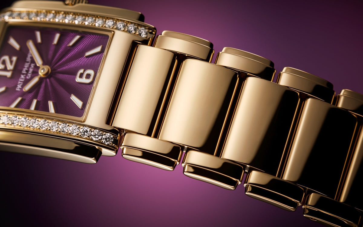 Patek Philippe Twenty~4 4910/1201R-010 – Ladies’ Quartz Rose Gold Watch with Purple Dial & Diamond Bezel