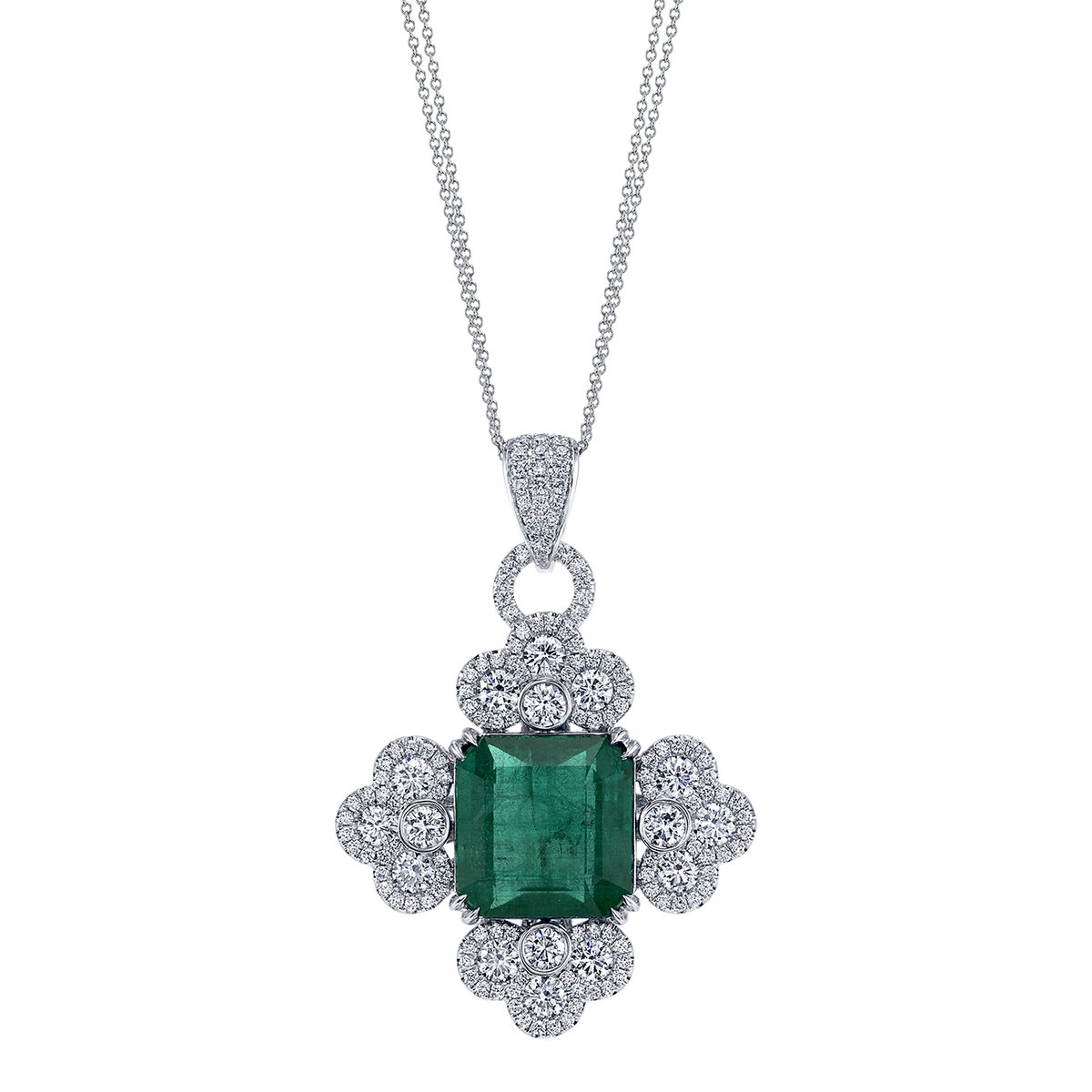 deBoulle High Jewelry Collection Emerald Bottony Cross Pendant