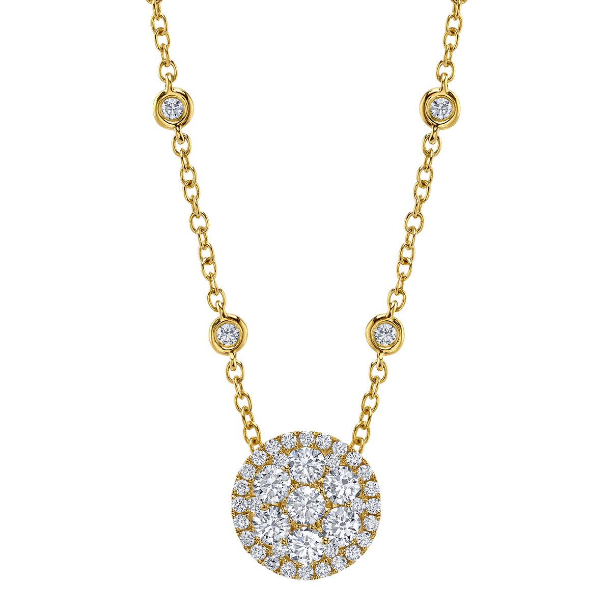 deBoulle Collection Round Diamond Cluster Pendant in Yellow Gold