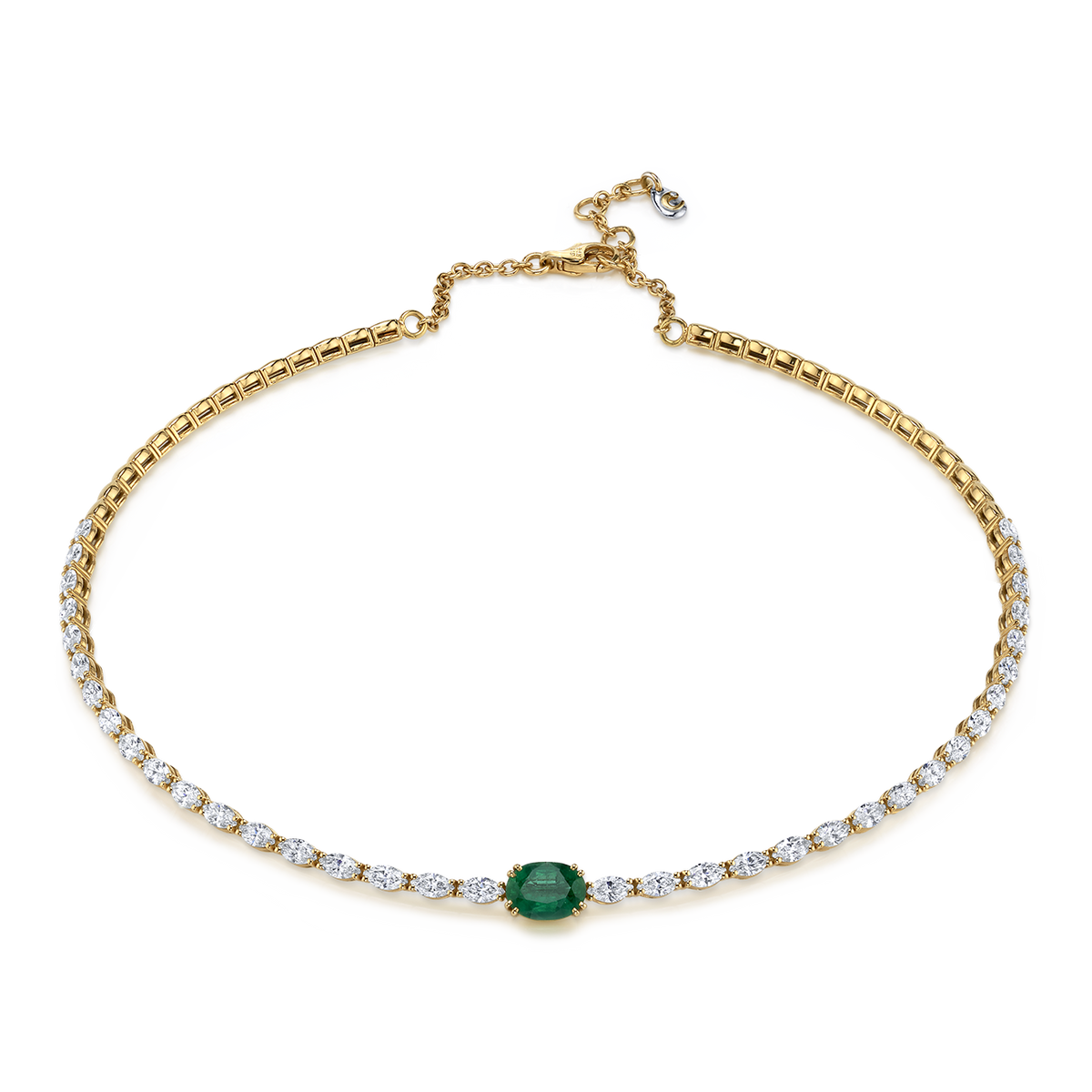 deBoulle Collection Oval Diamond and Emerald Choker Necklace