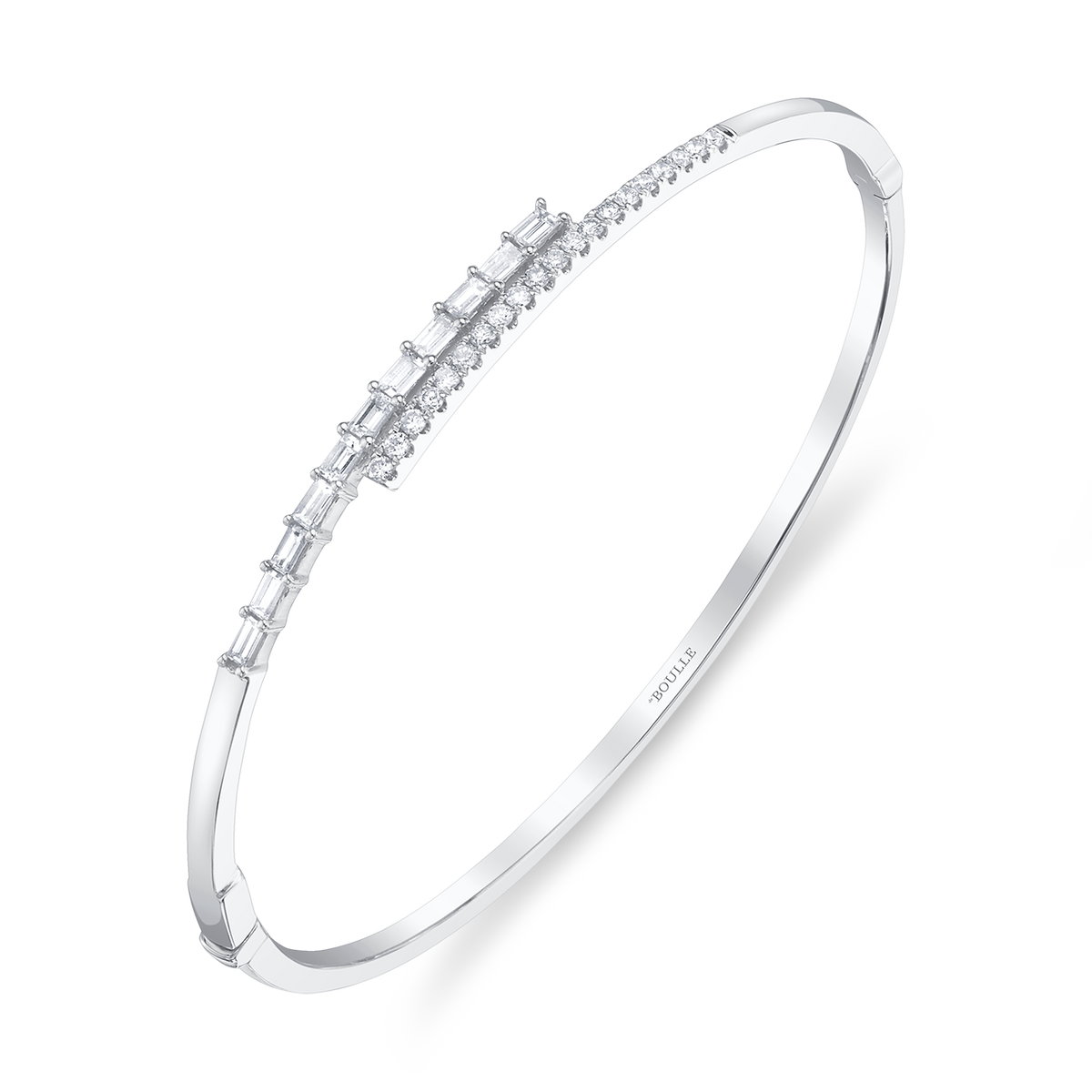 deBoulle Collection Hinged Bypass Bangle in White Gold