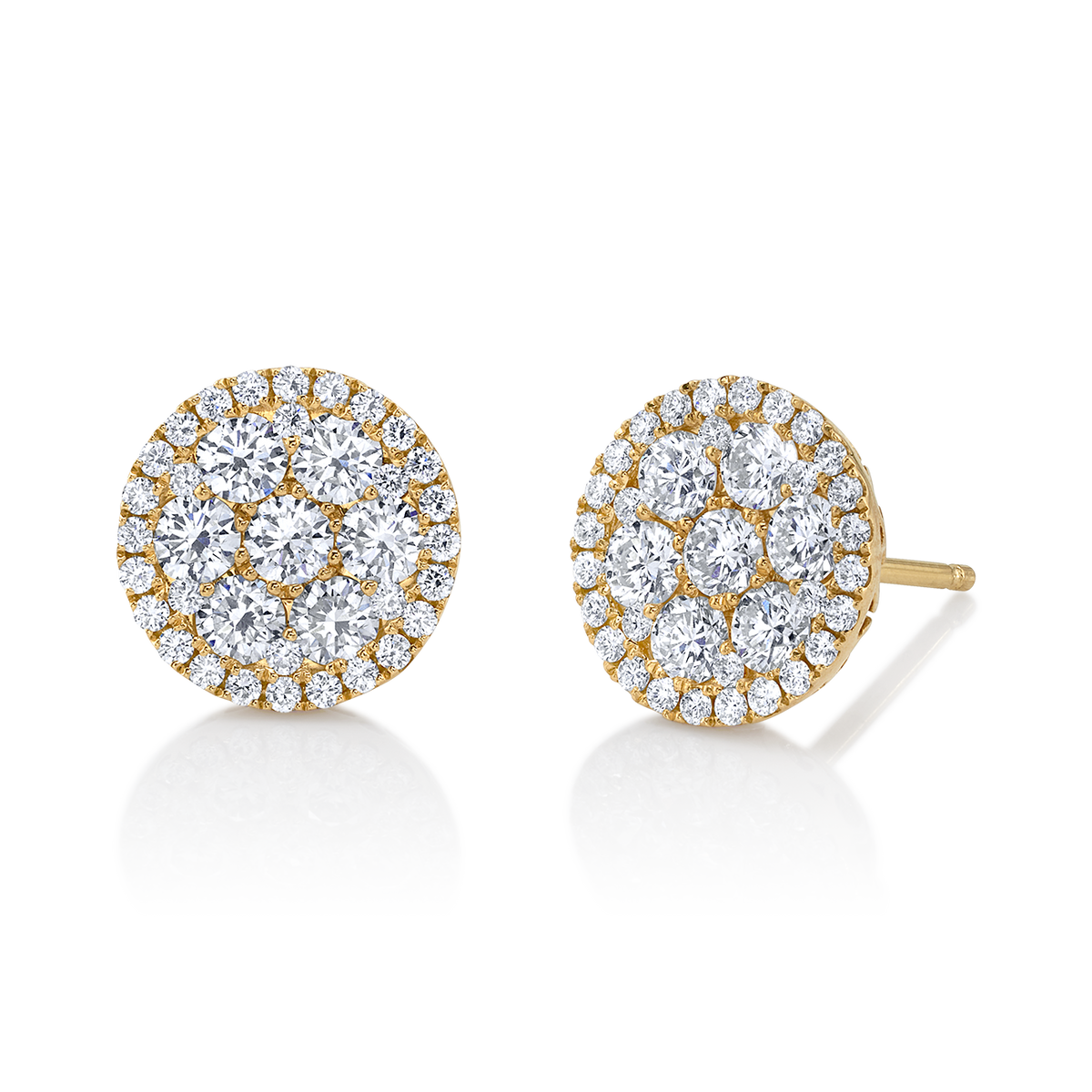 deBoulle Collection Round Diamond Cluster Earrings in Yellow Gold