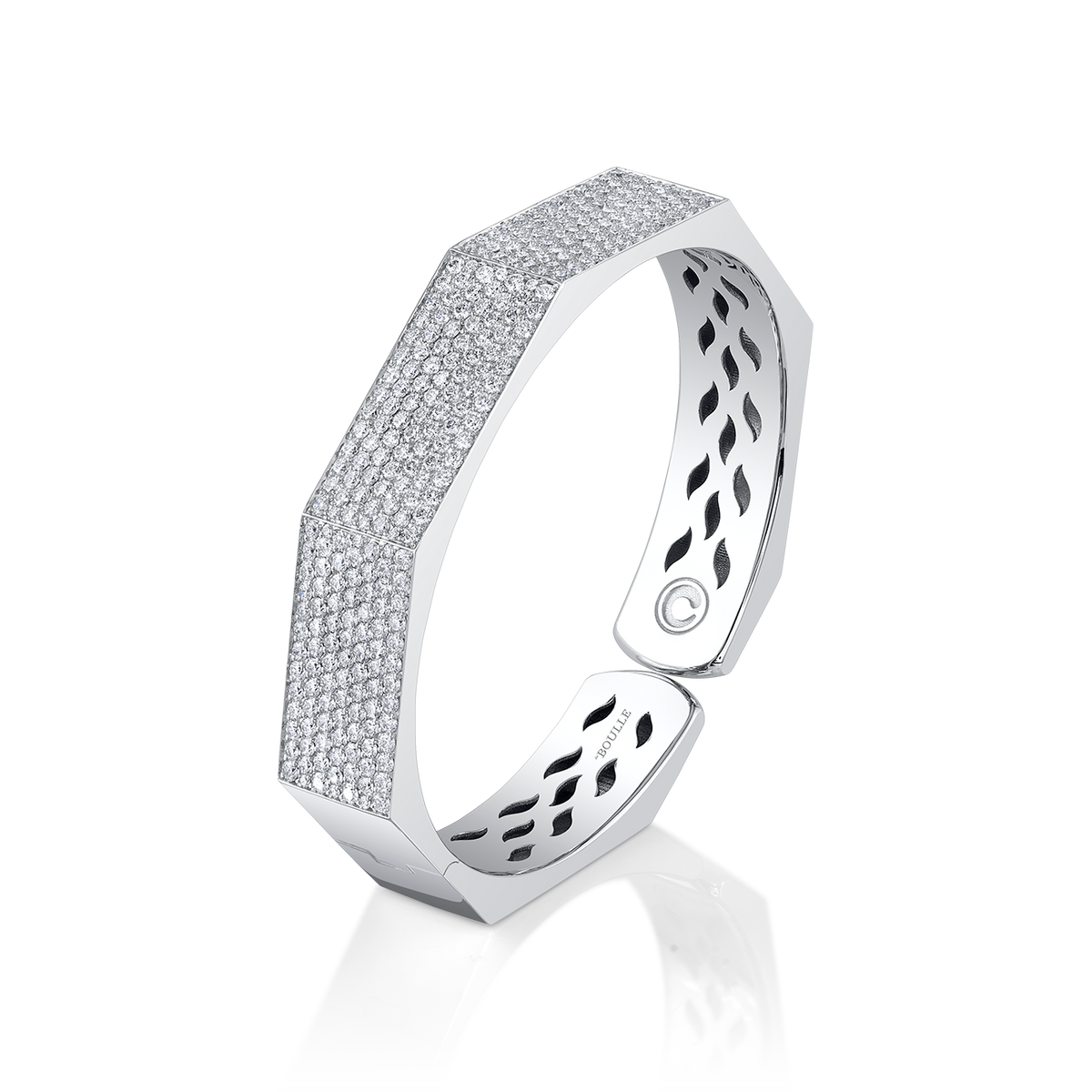 deBoulle Collection Octagonal Pavé Diamond Hinged Open Bangle Bracelet