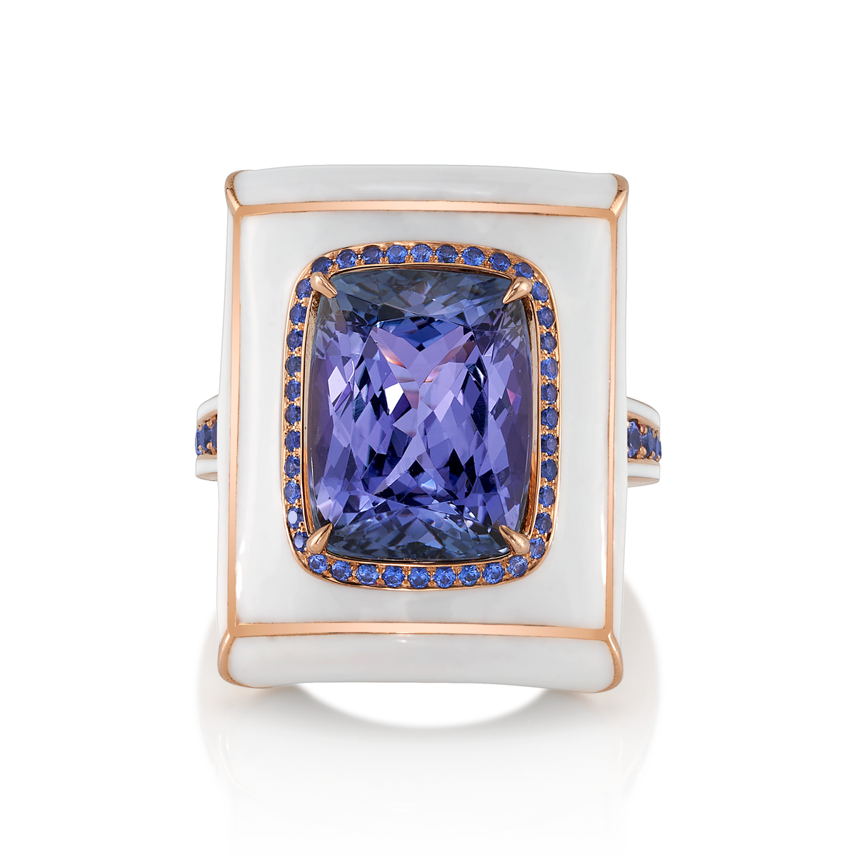 deBoulle Collection Tanzanite and Enamel Ring in Yellow Gold