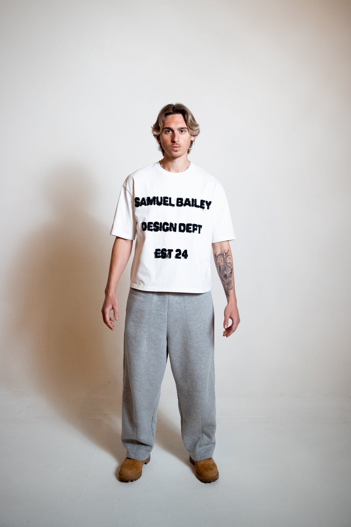 Samuel Bailey White Design Dept Tee — S — Top View