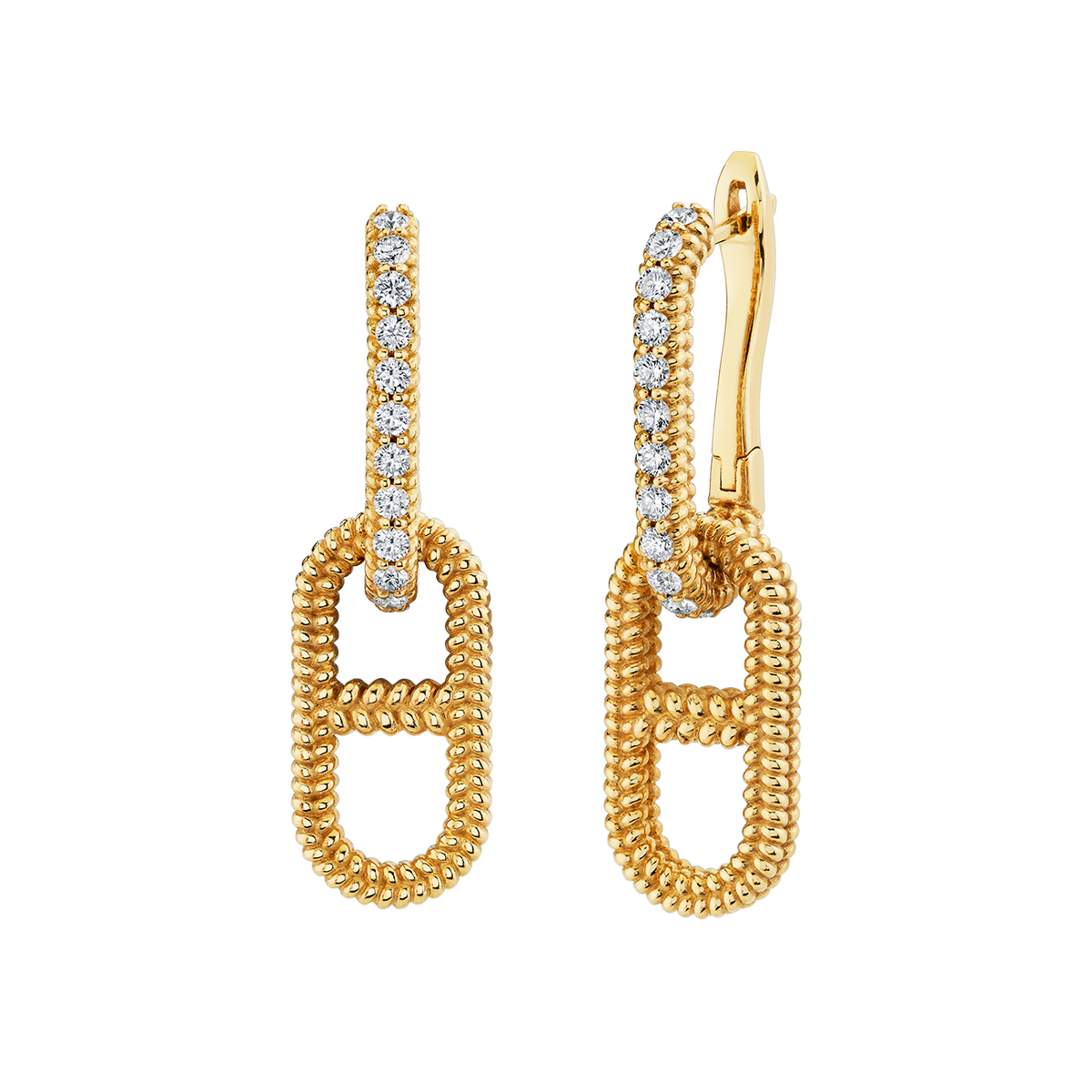 deBoulle "B" Link Collection Earrings in Yellow Gold with Diamonds