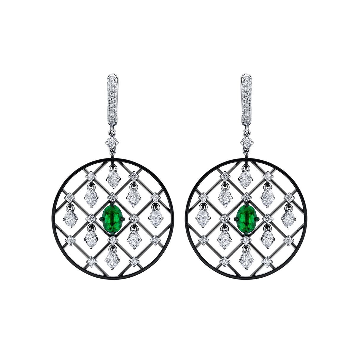 Mariani Openwork Emerald Lattice Medallion Earrings