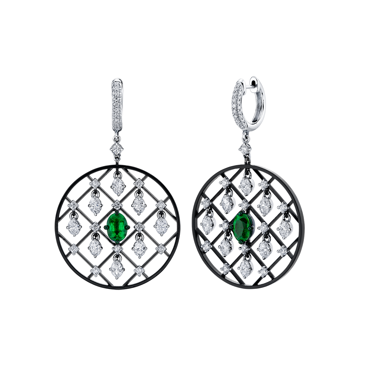 Mariani Openwork Emerald Lattice Medallion Earrings