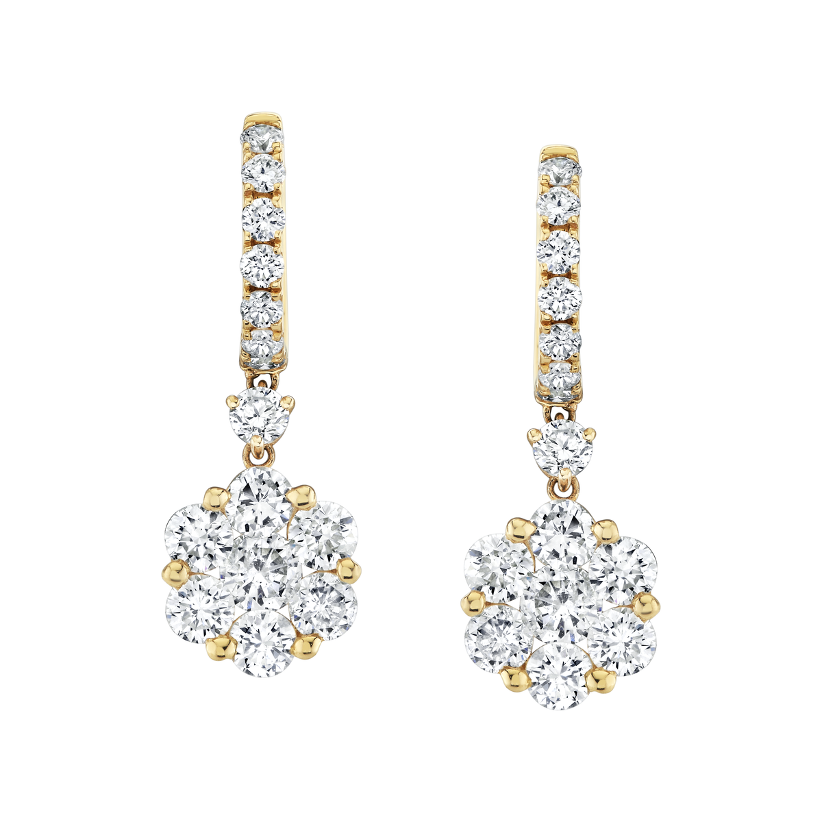 deBoulle Collection Flower Drop Earrings in Yellow Gold