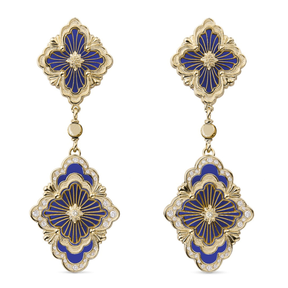 Opera Tulle Pendant Earrings With Blue Enamel And Diamonds