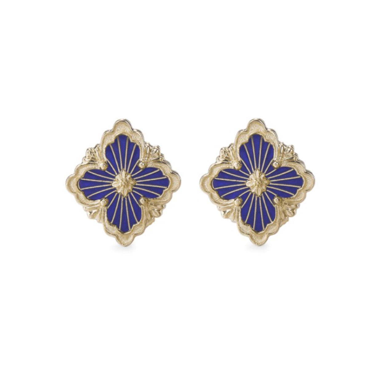 Opera Tulle Button Earrings With Blue Enamel Small