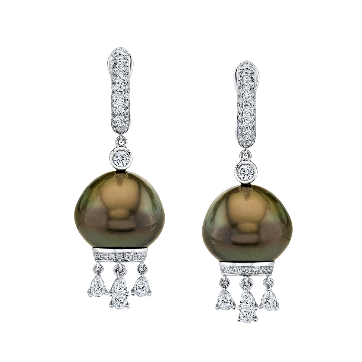deBoulle Collection Diamond and Black Tahitian Pearl Earrings